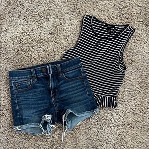 American Eagle Outfitters Black and White Striped Tank Top